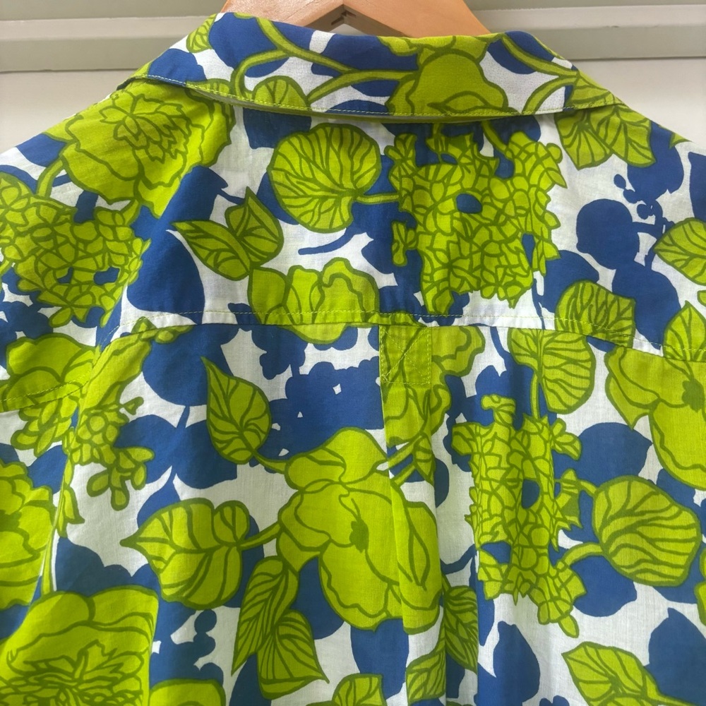 Talbots Green Blue Floral Cotton Tunic Blouse | Women’s XL Preppy Coastal Top - Picture 6 of 13